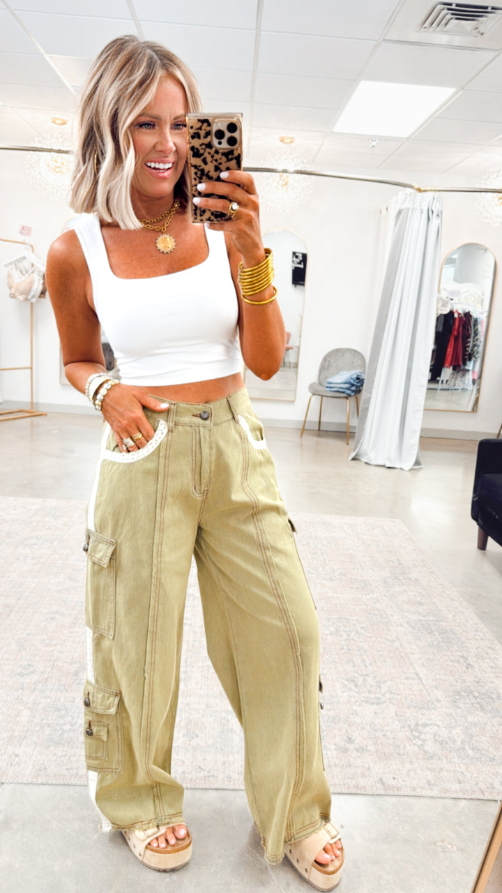 Easy Street Cargo Pants-Khaki Olive