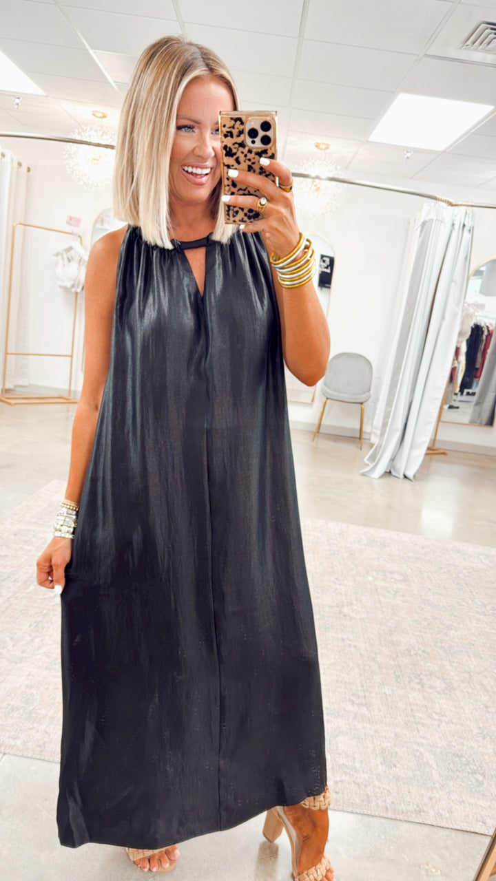 Halter Tie Back Dress-Black