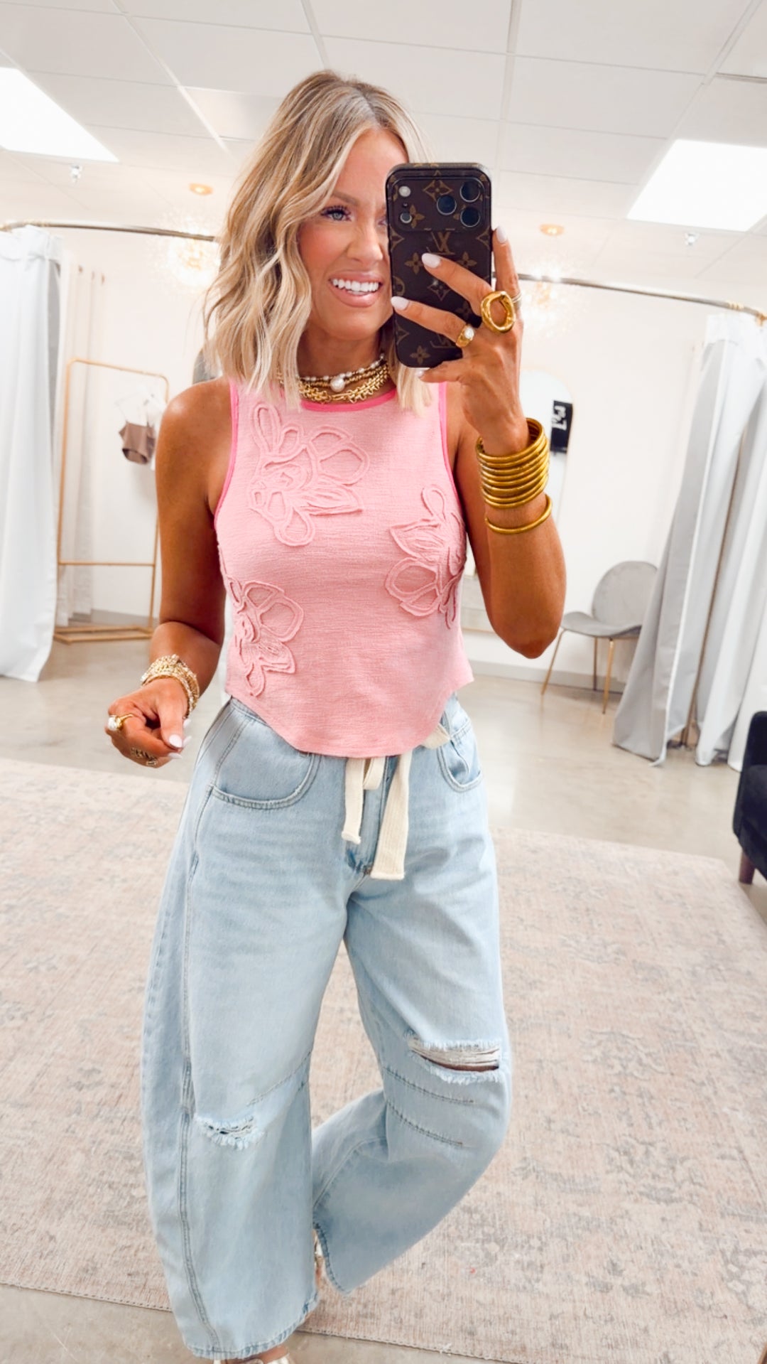 Sweet Stitch Tank-Soft Pink