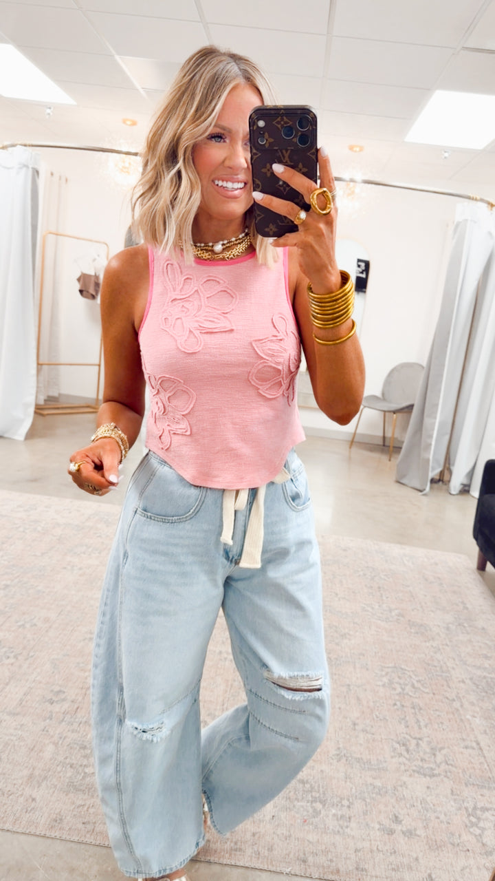 Sweet Stitch Tank-Soft Pink