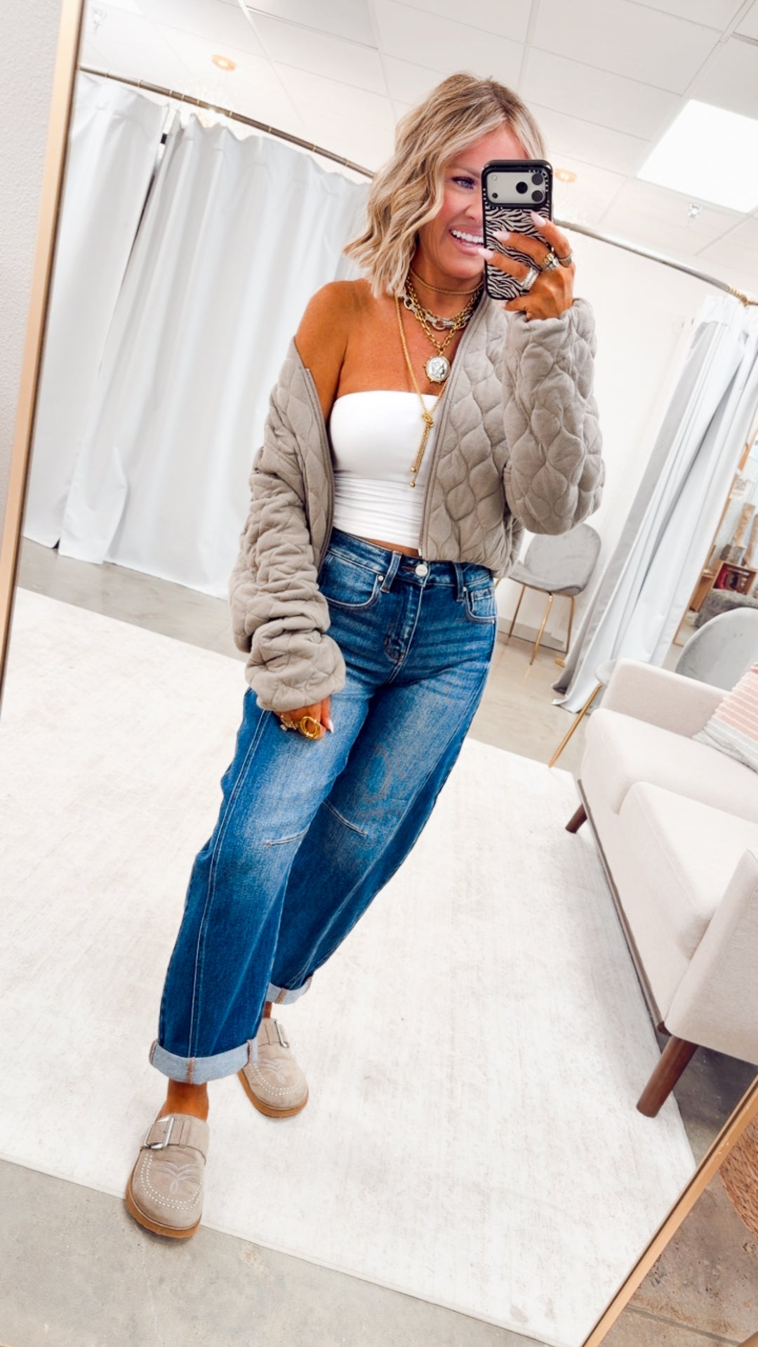Naomi Quilted Bomber Jacket-Dk Taupe