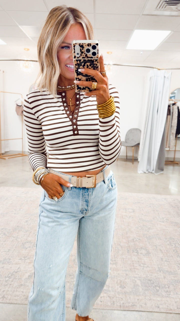 Henley Snap Button Top-Cream