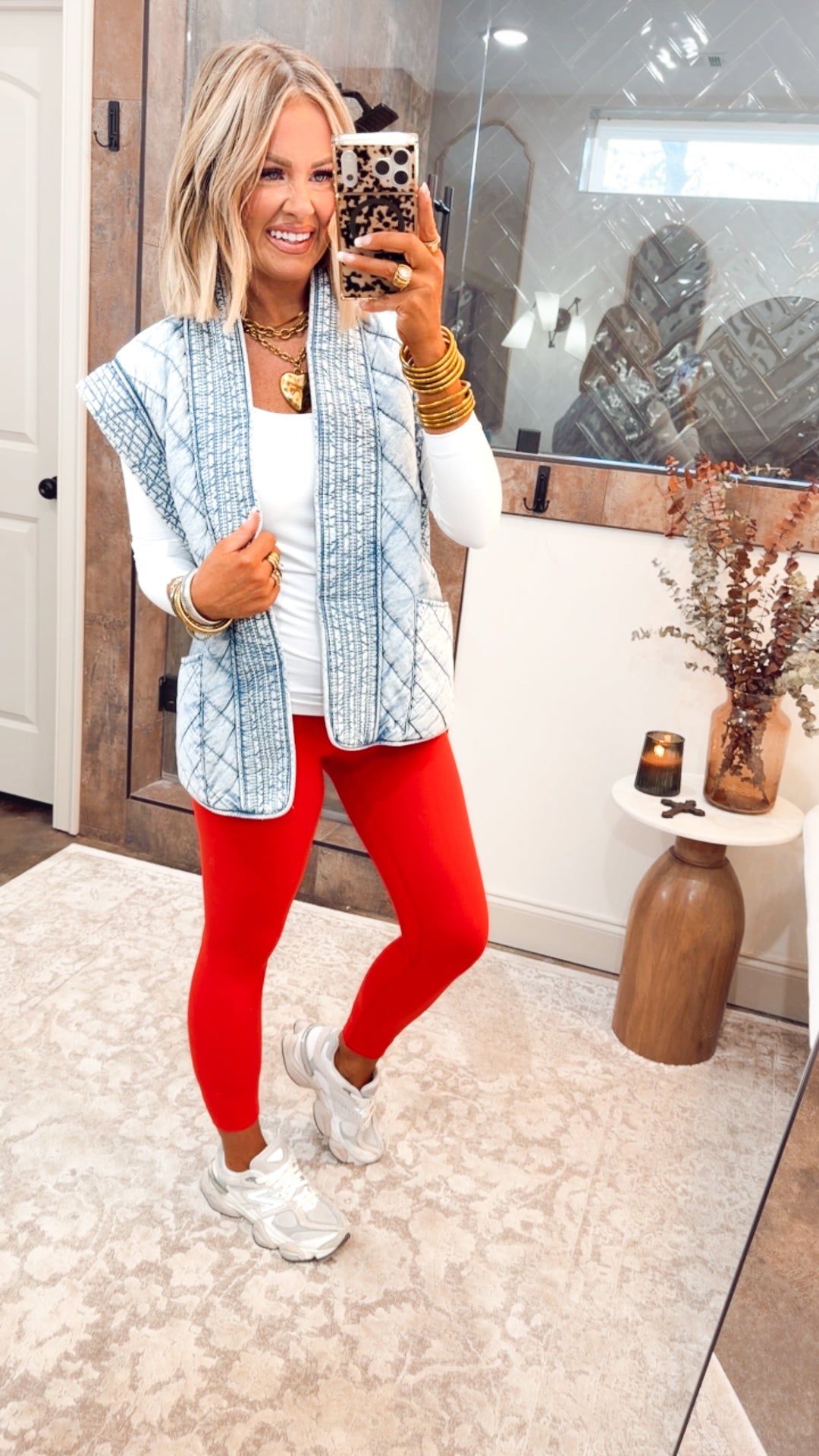 Washed Denim Quilted Shawl Vest