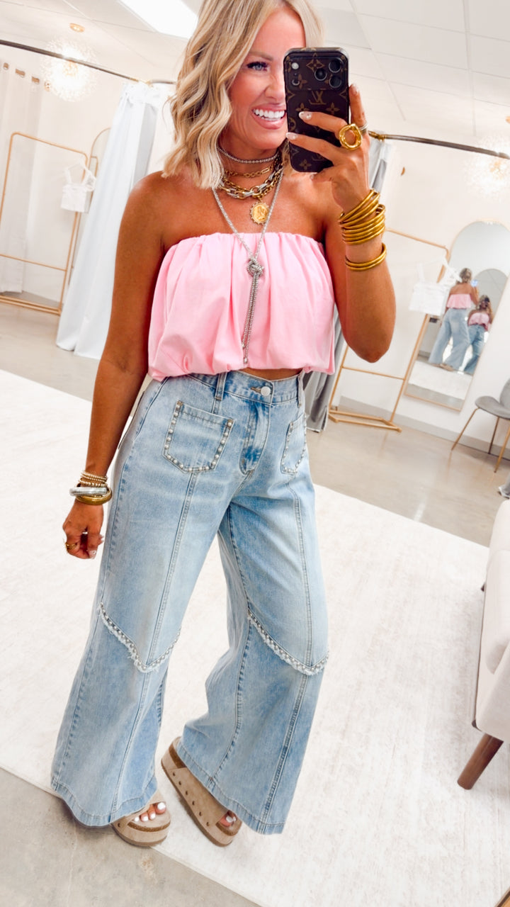The Hallie Bubble Tube Top-Hibiscus