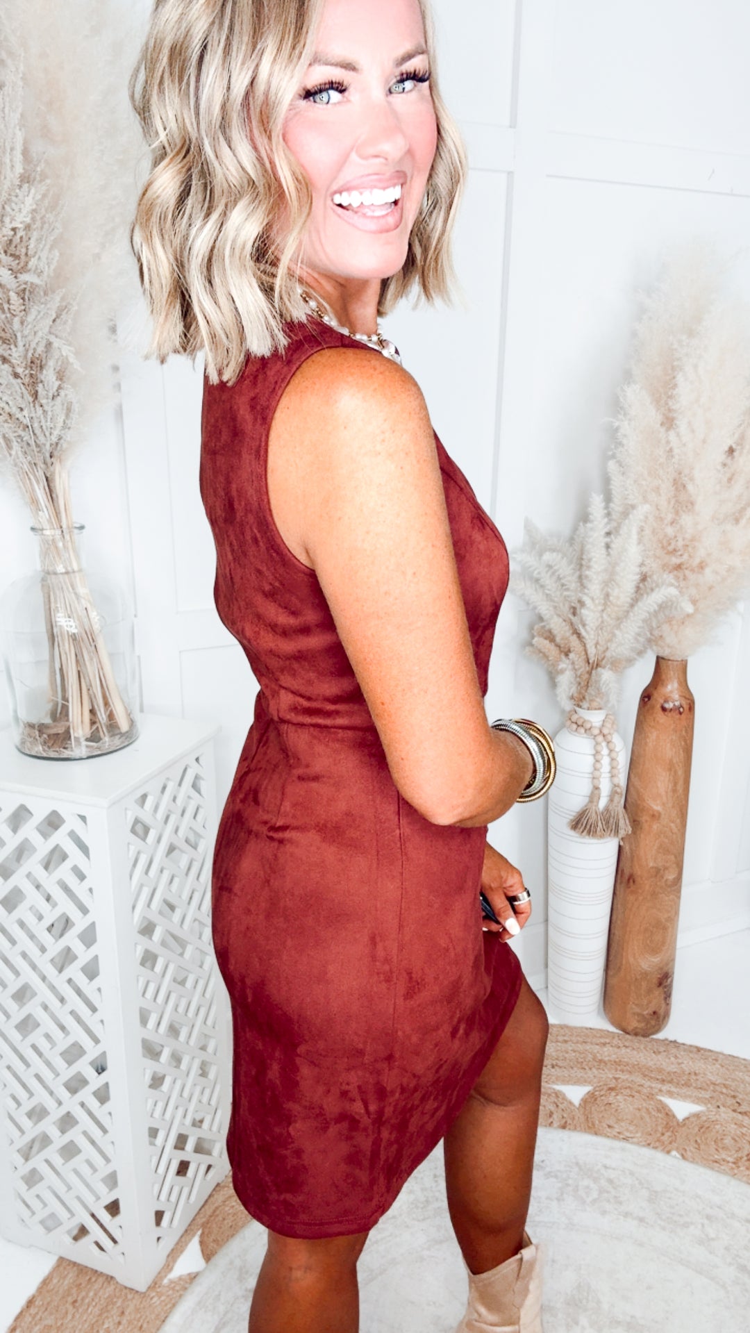 The Greer Suede Mini Dress-Burgundy