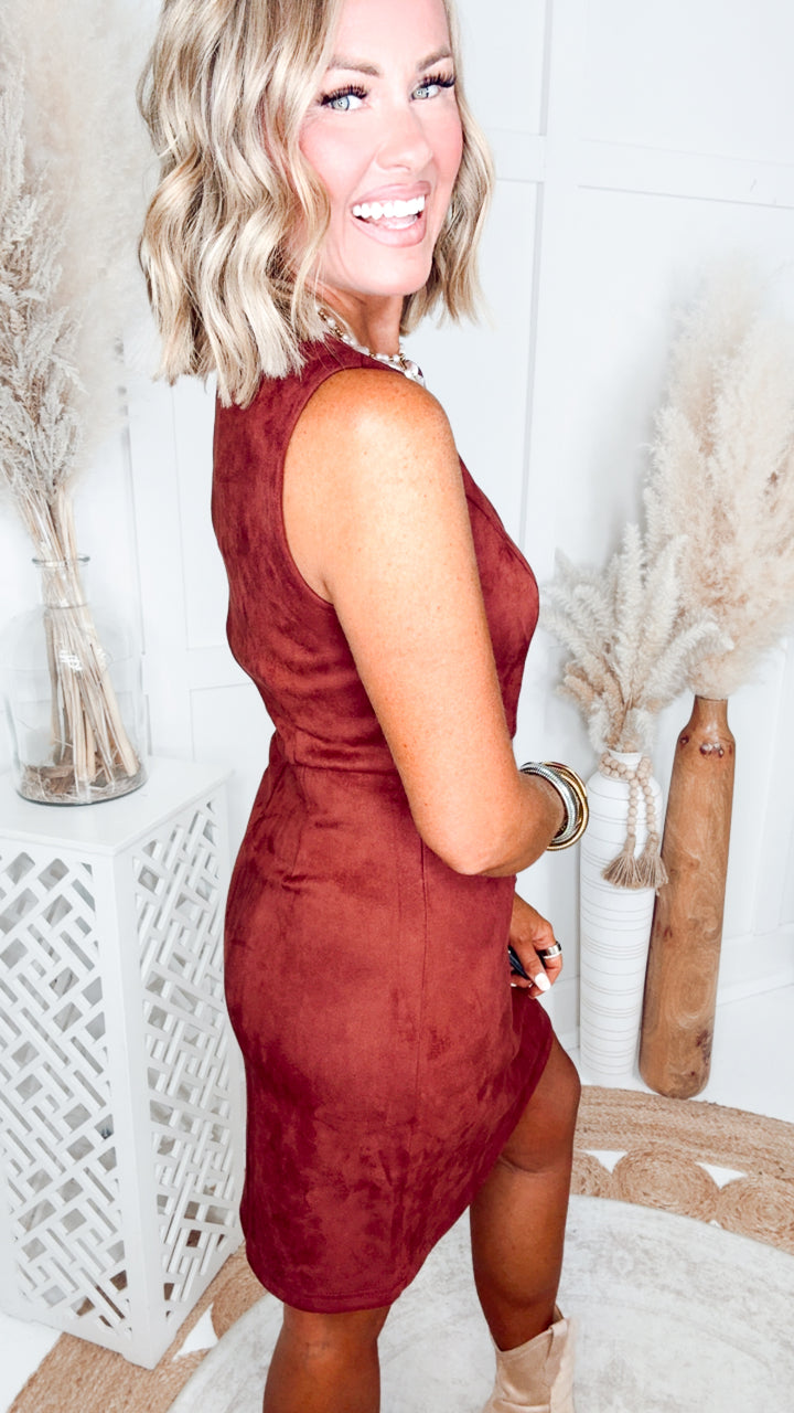 The Greer Suede Mini Dress-Burgundy