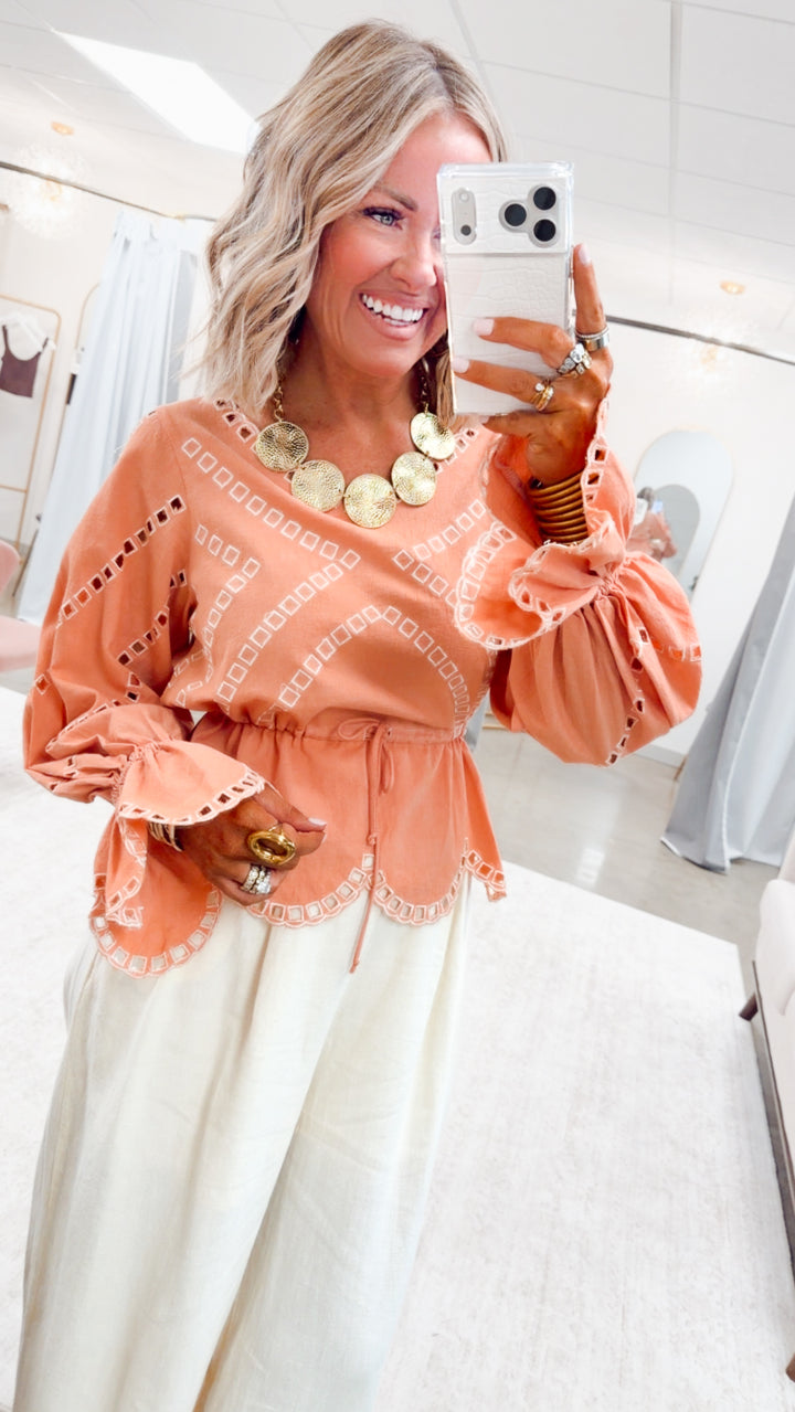 The Noelle Peplum Top-Apricot