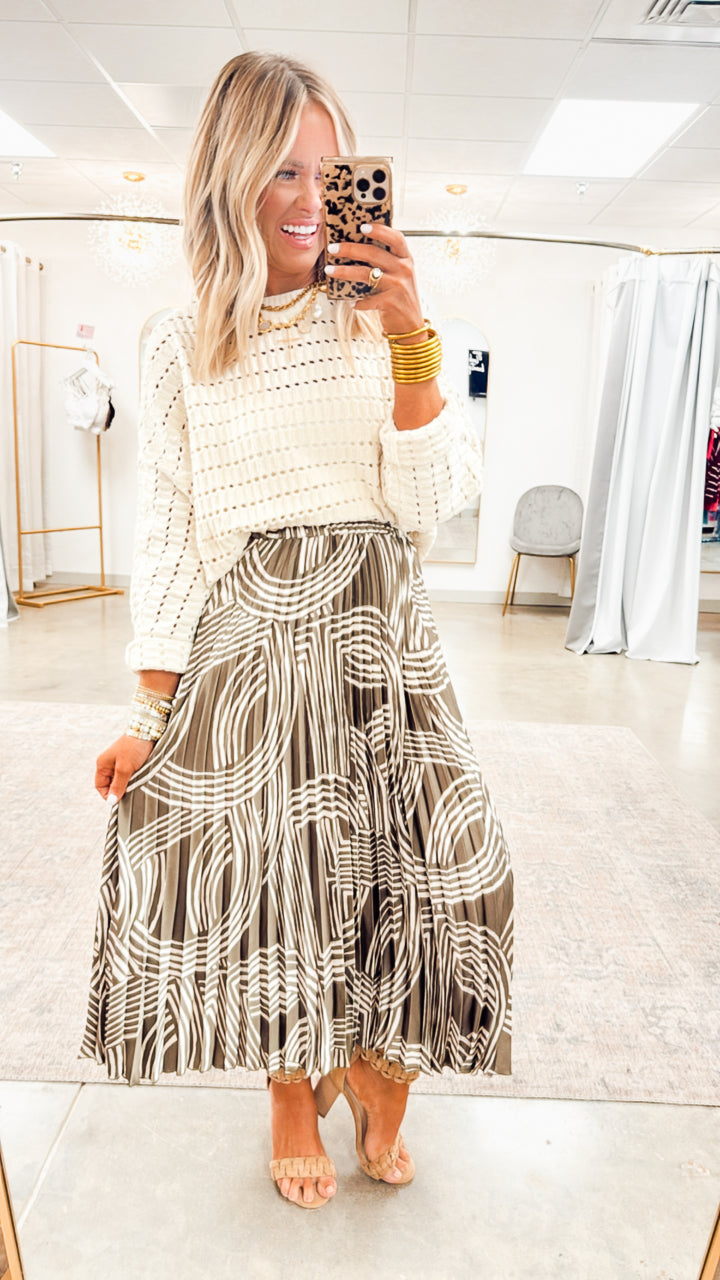 Abstract Printed Accordion Midi Skirt