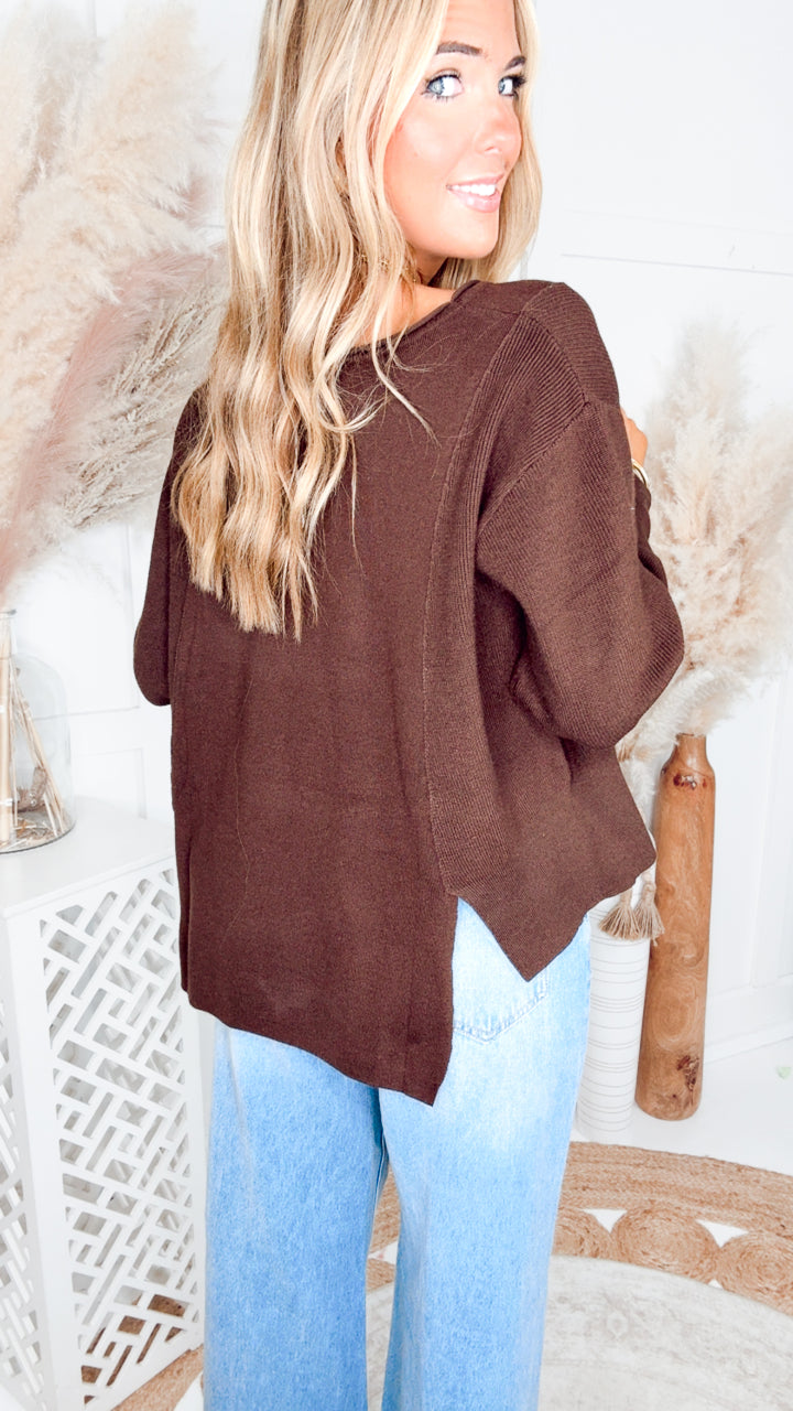 The Sinclair Point Hem Sweater-Brown