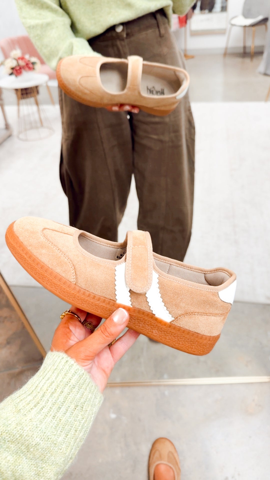 Calm Down Mary Jane Camel Faux Suede Sneaker
