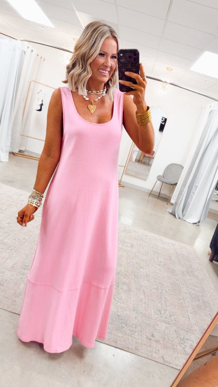 Seabrook Backless Midi Dress-Pink