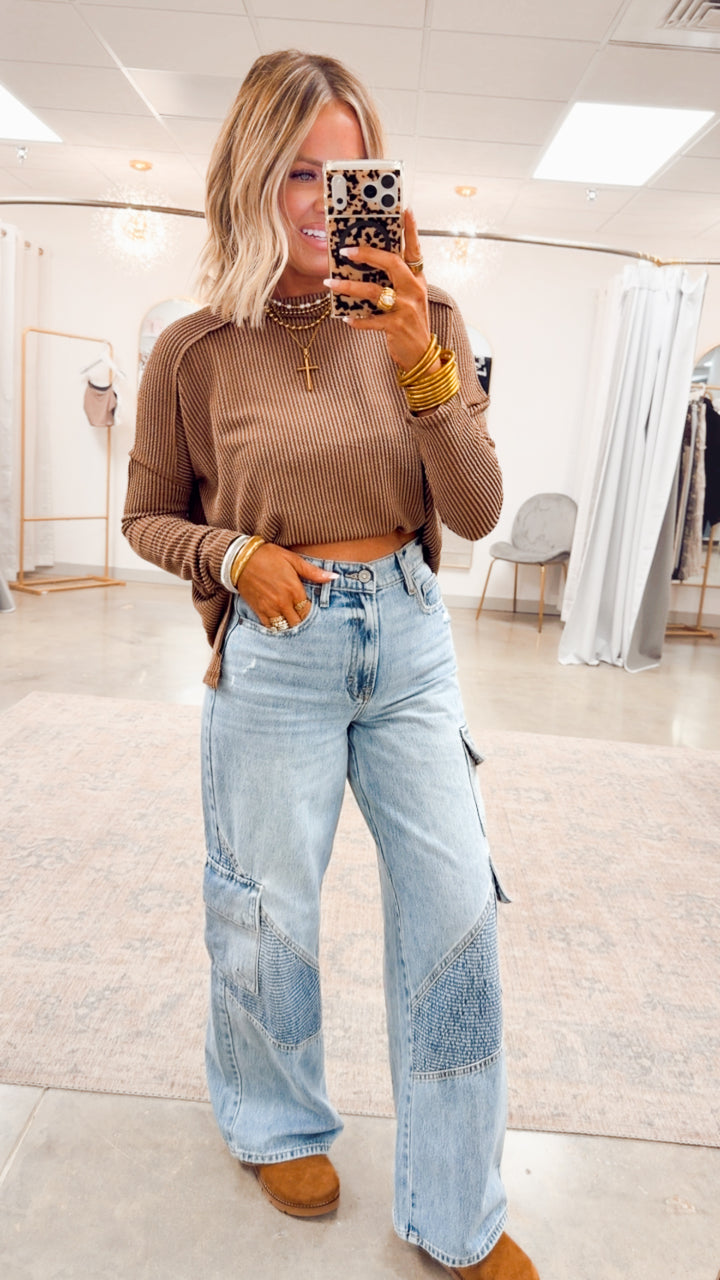 The Haisley Ribbed Top-Brown