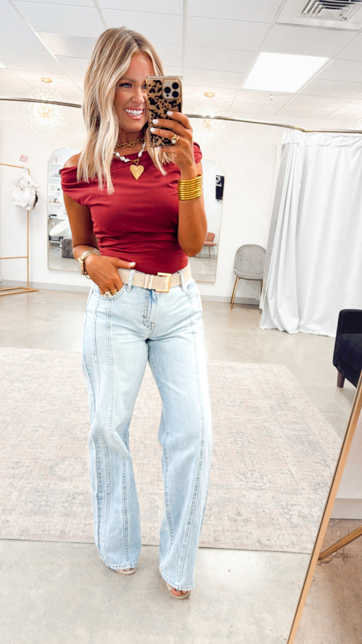 Amara Off Shoulder Top-Maroon