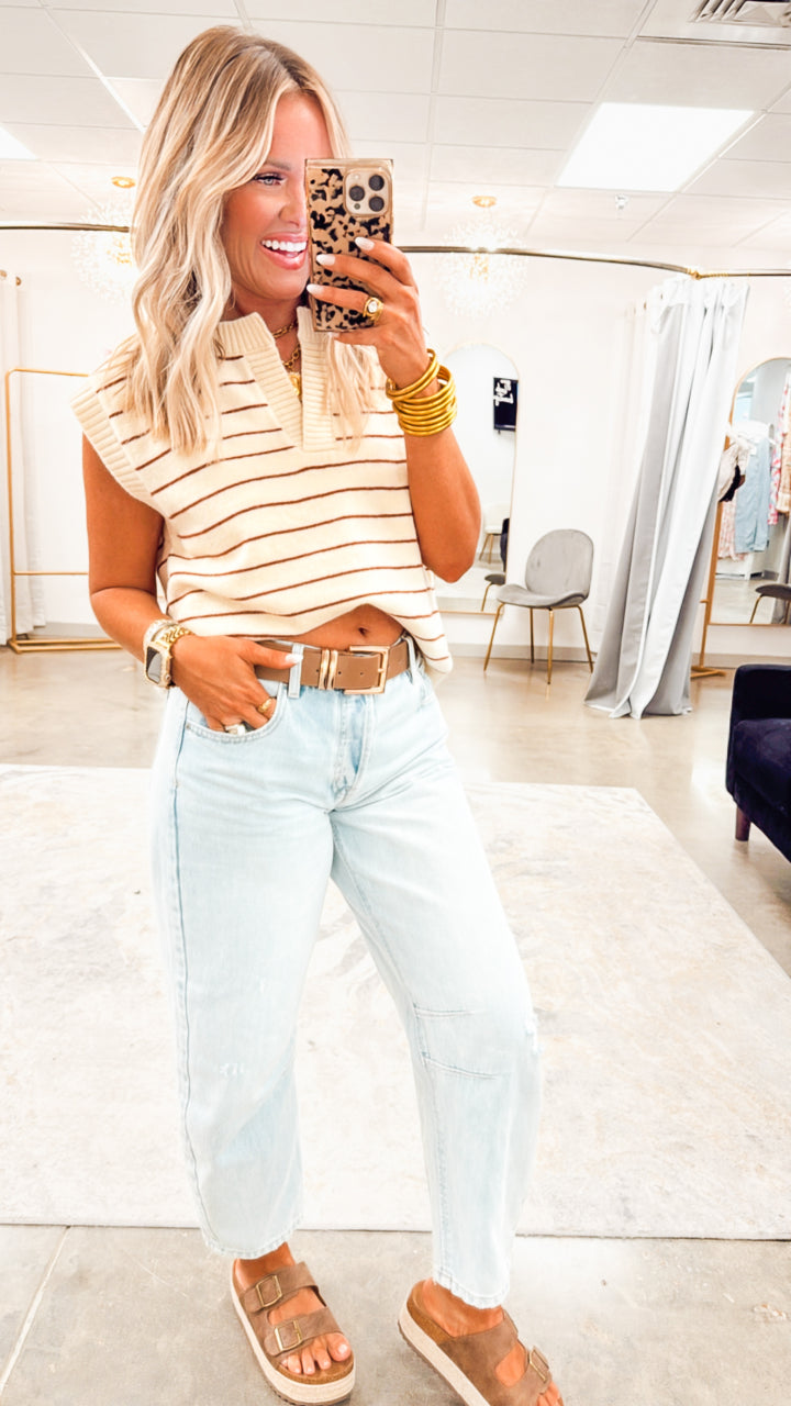 Lainey Sweater Vest-Cream/Rust