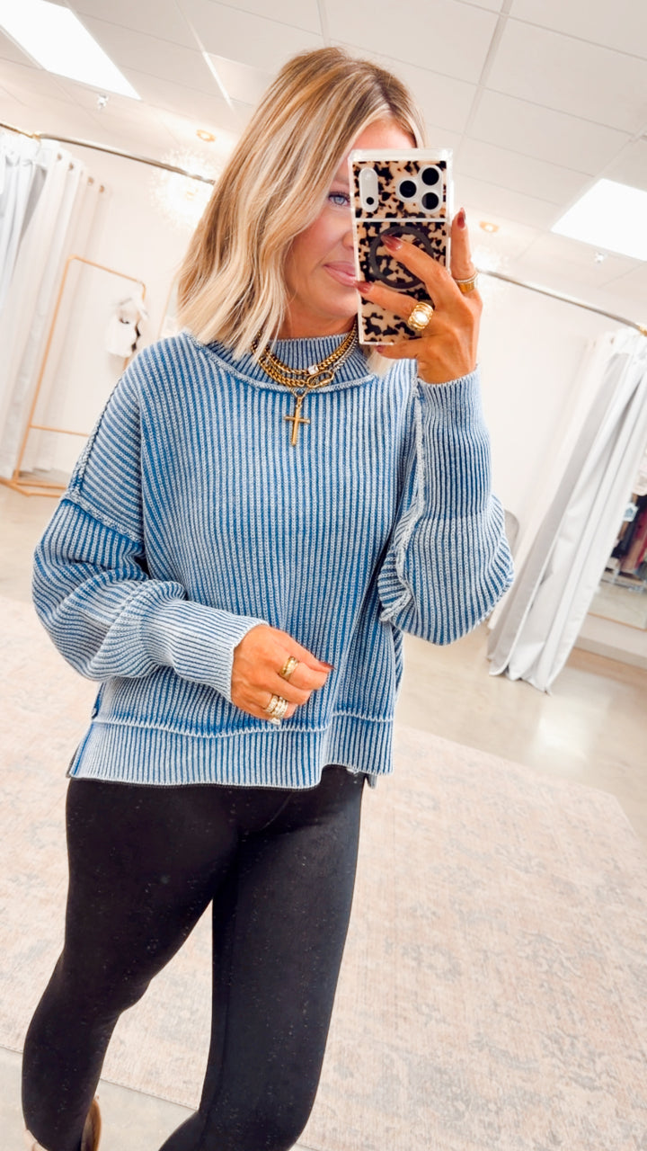 Breezy Cropped Sweater-Classic Blue
