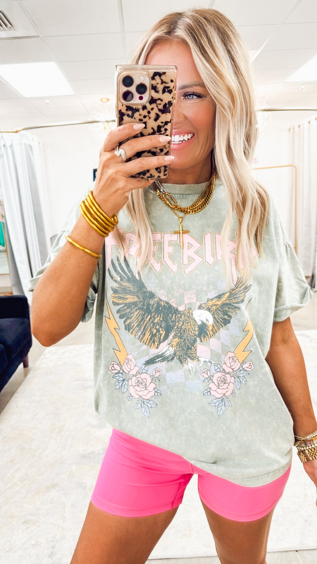 Free Bird Eagle Vintage Tee-Green