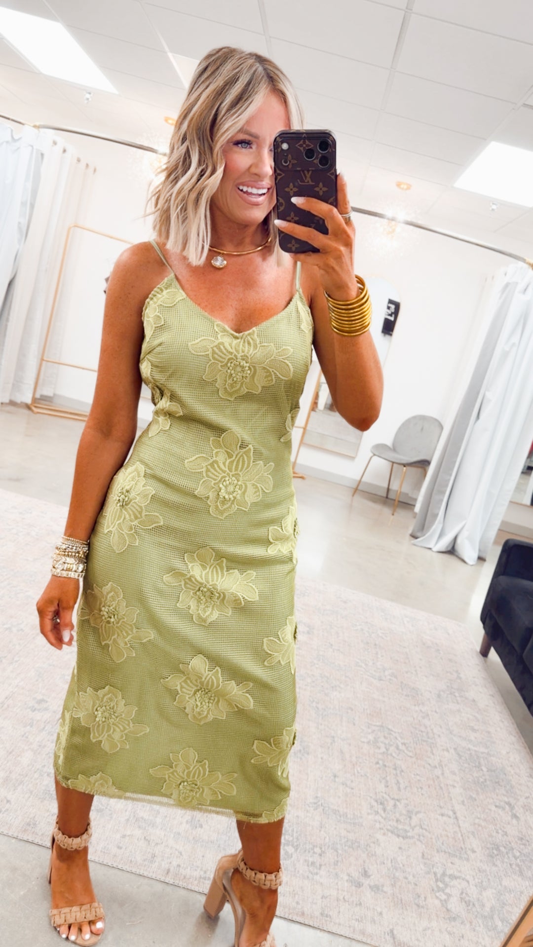 The Botanica Midi Dress-Green