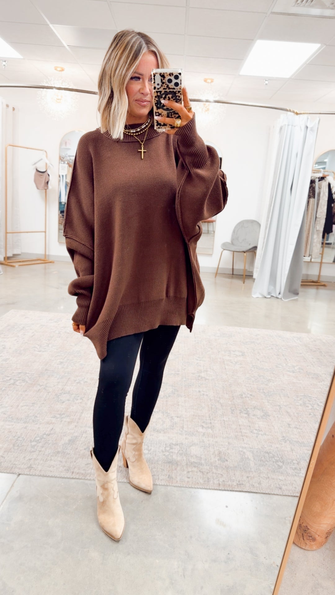 Brown Chill Mock Neck Sweater