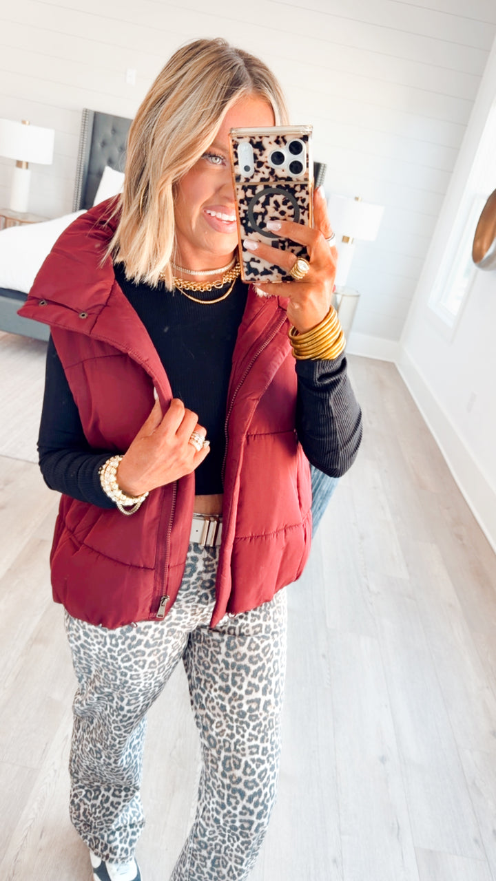 Summit Puffer Vest-Burgundy