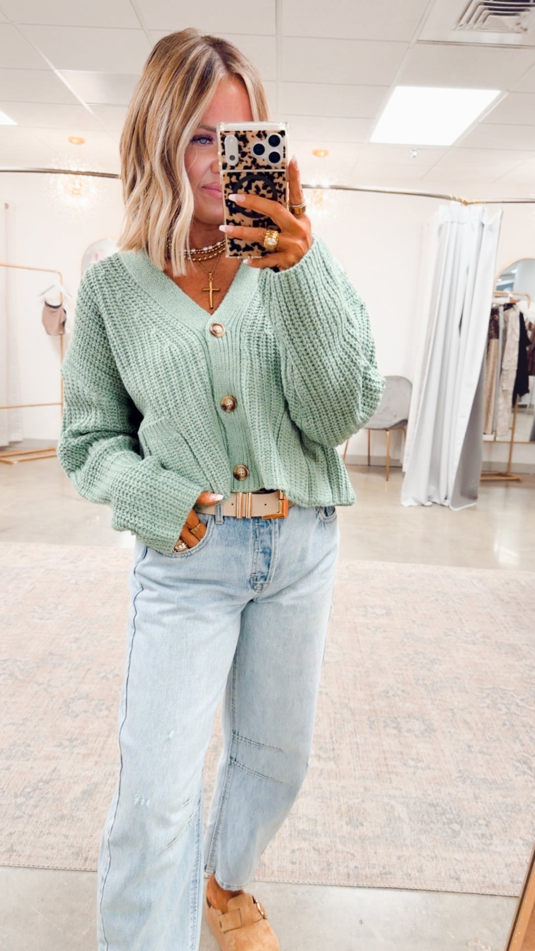 Oversized Ribbed Sweater Cardigan-Dusty Green