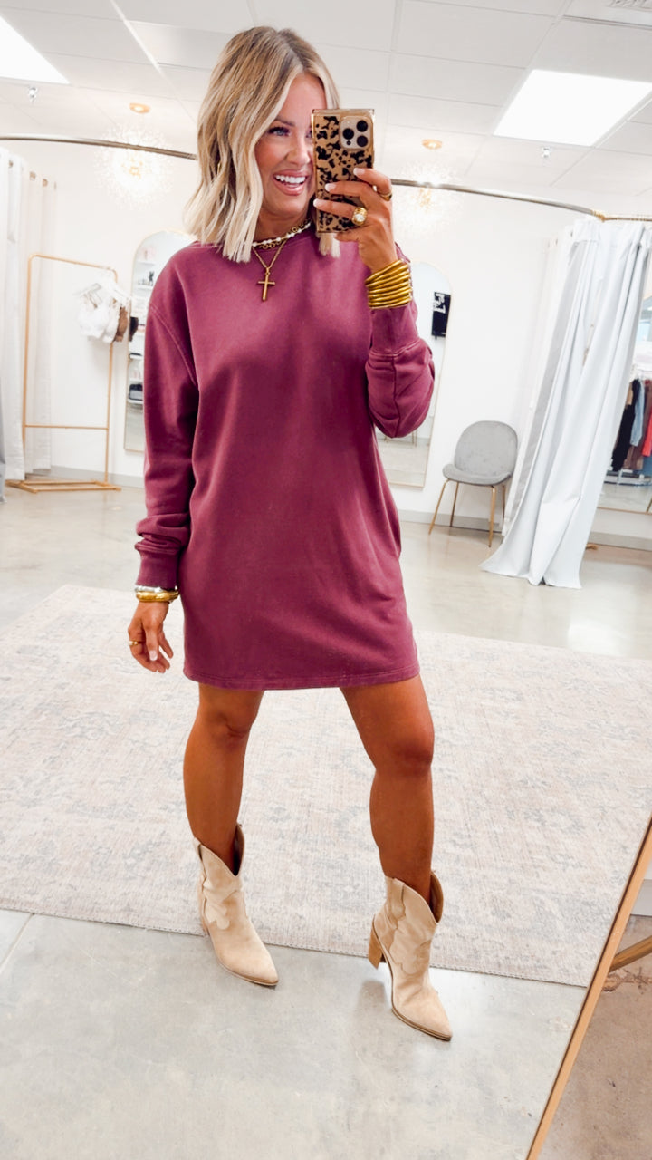 Mila Sweatshirt Dress-Dark Cherry