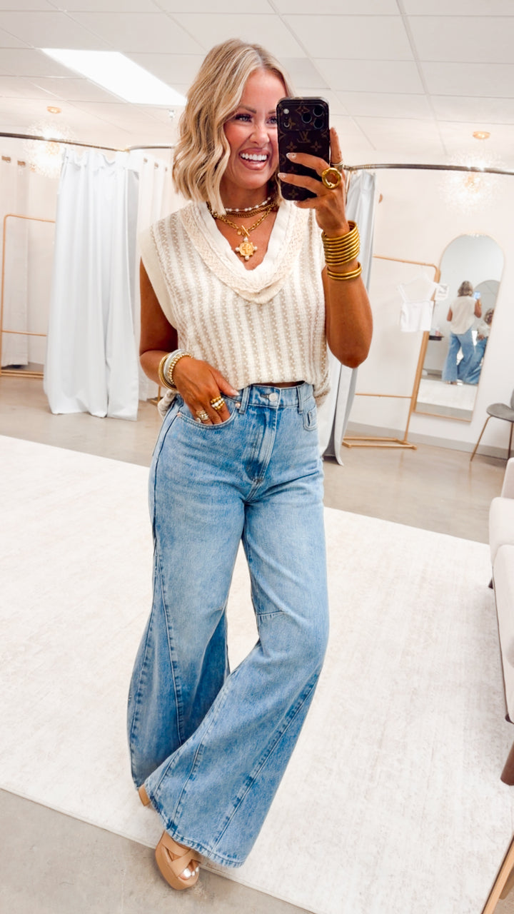 The Leni Textured Sleeveless Top-Natural