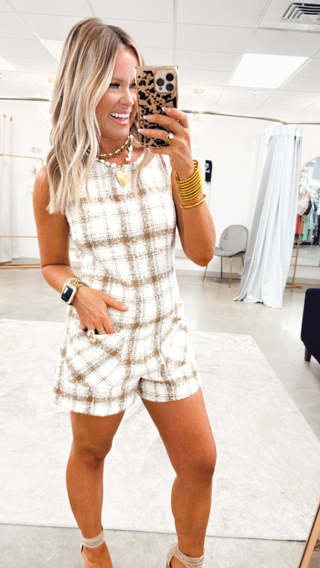 Posh Tweed Romper-Ivory/Mocha