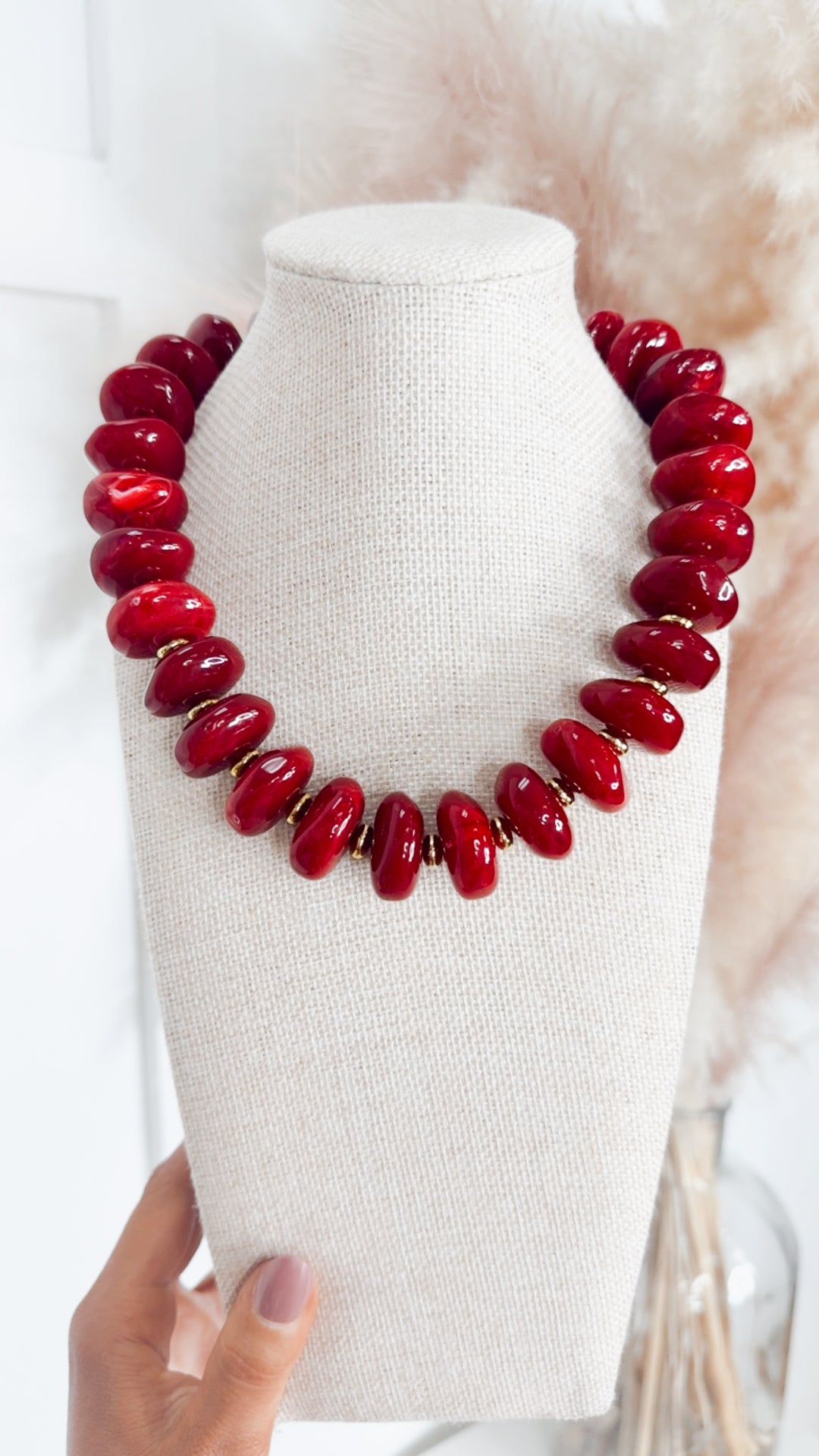 The Randi Chunky Beaded Necklace-Maroon