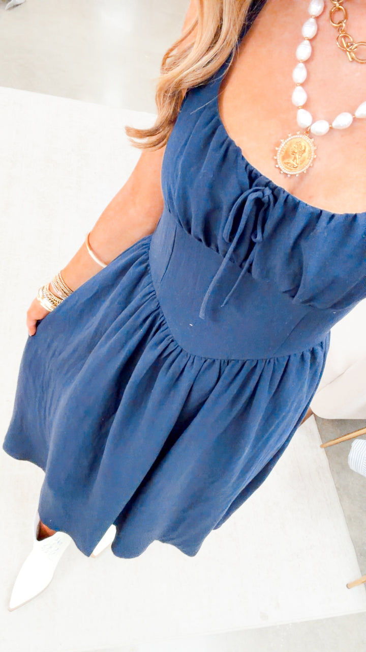 The Sailor’s Knot Midi Dress-Navy