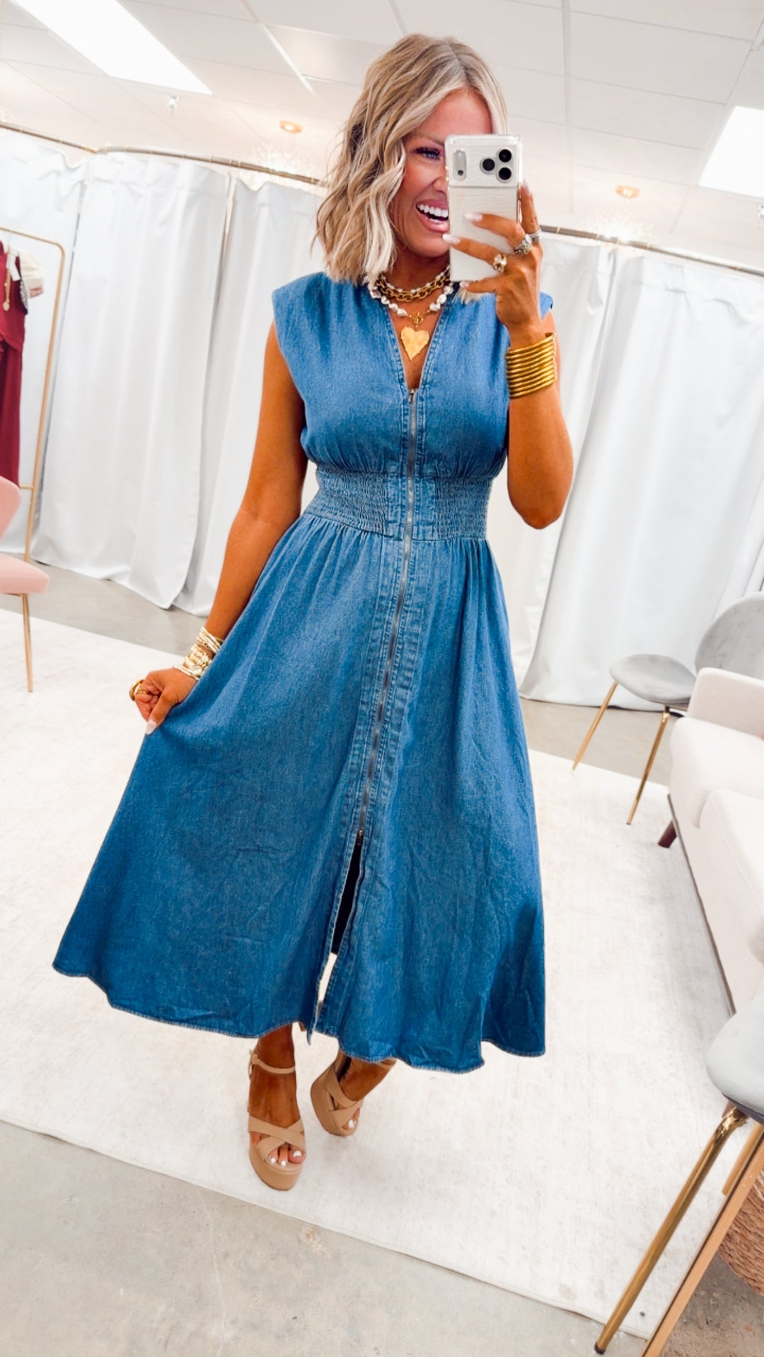 Knox Denim Midi Dress-Medium Wash