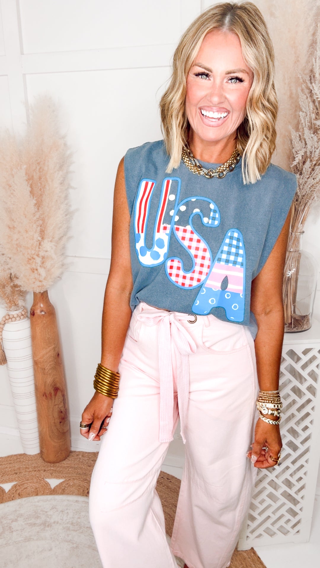 USA Patch Print Denim Muscle Tee
