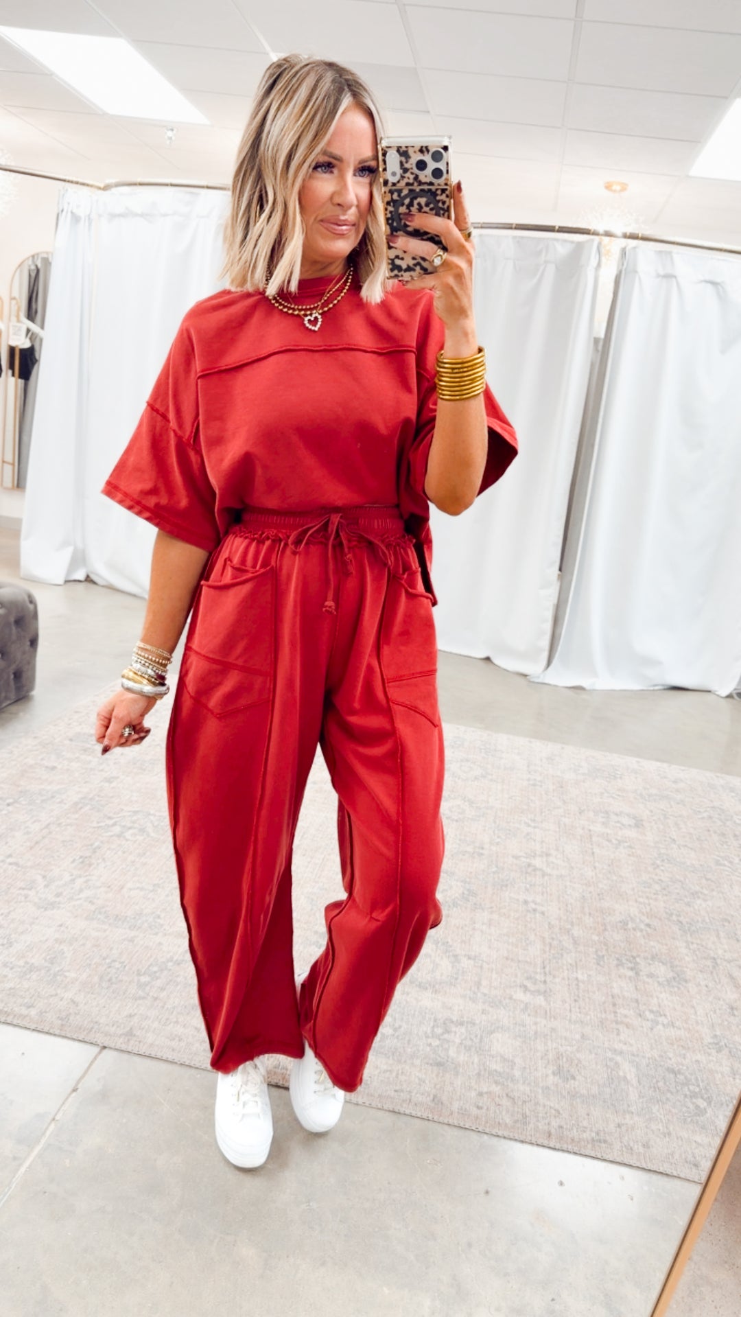 The Retreat Barrel Pants Set-Wine