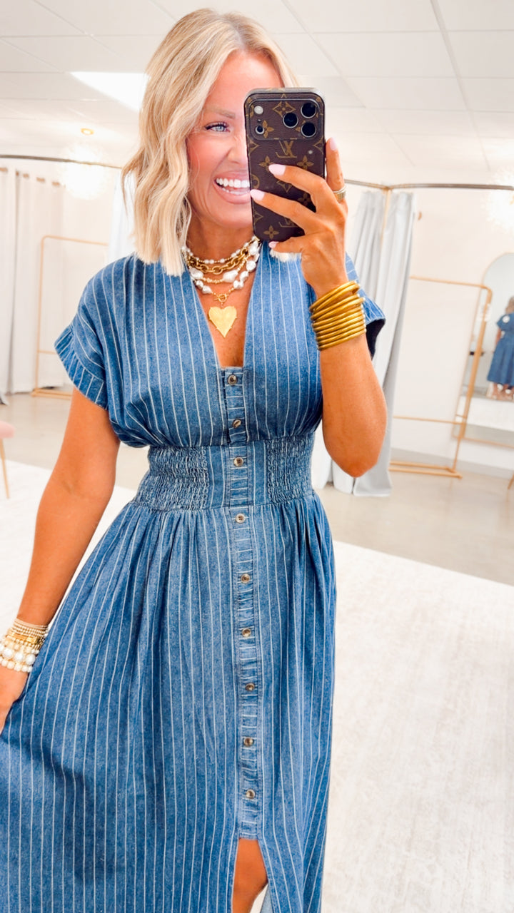 The Della Pinstripe Midi Dress