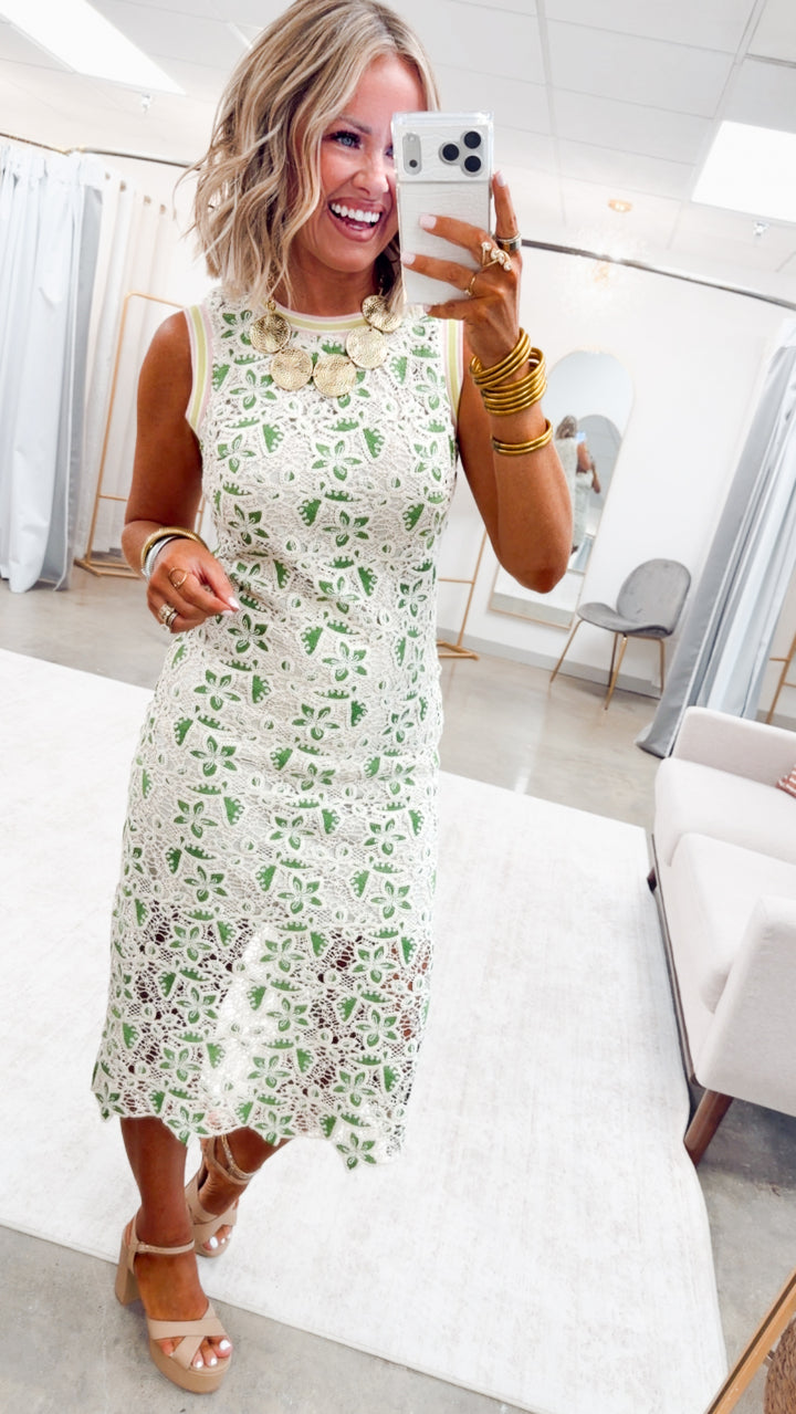 The Berkley Floral Crochet Midi Dress