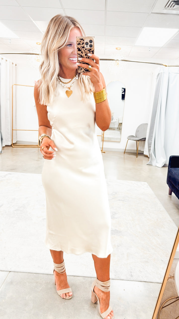 Satin Charm Midi Dress-Alpaca