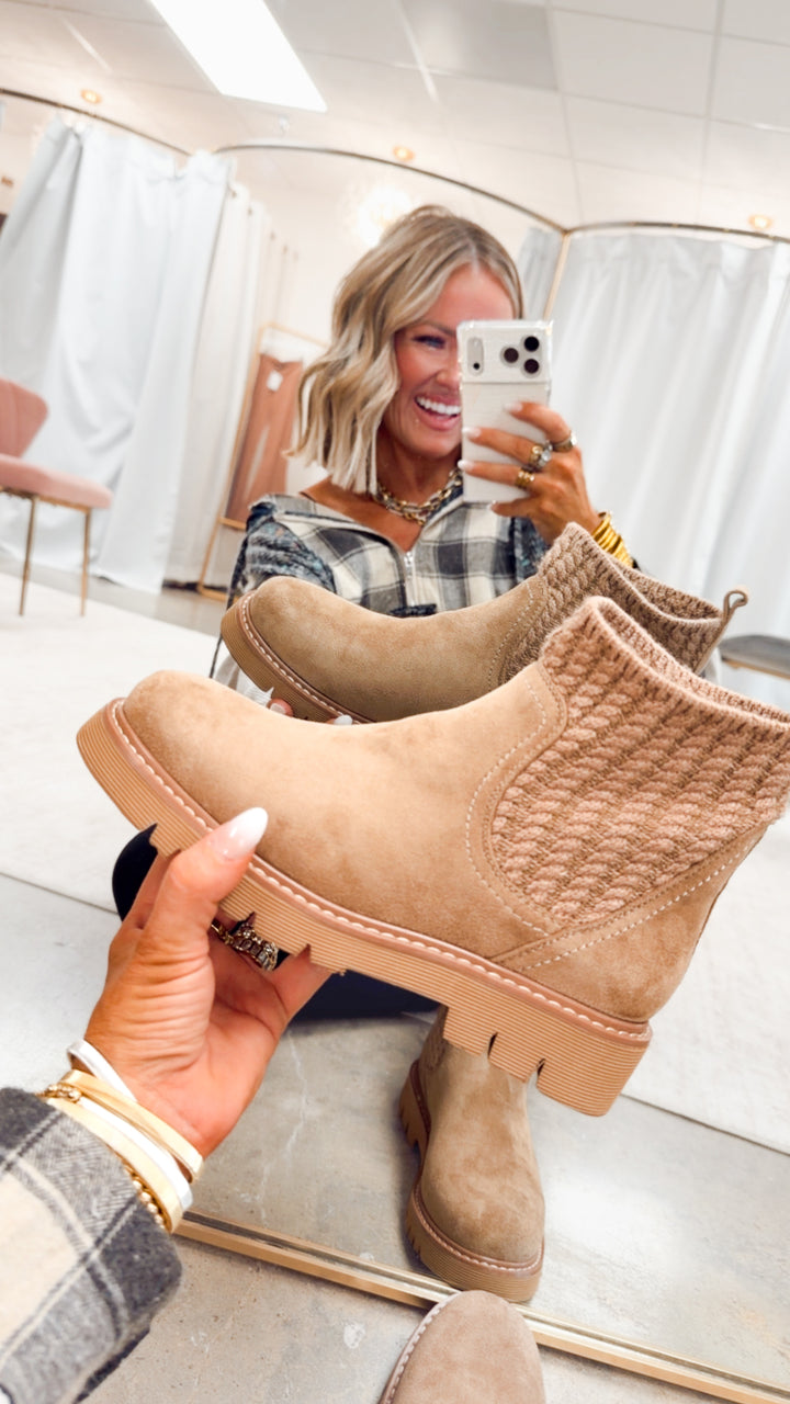 Corkys Keep Me Warm Boots-Taupe Faux Suede