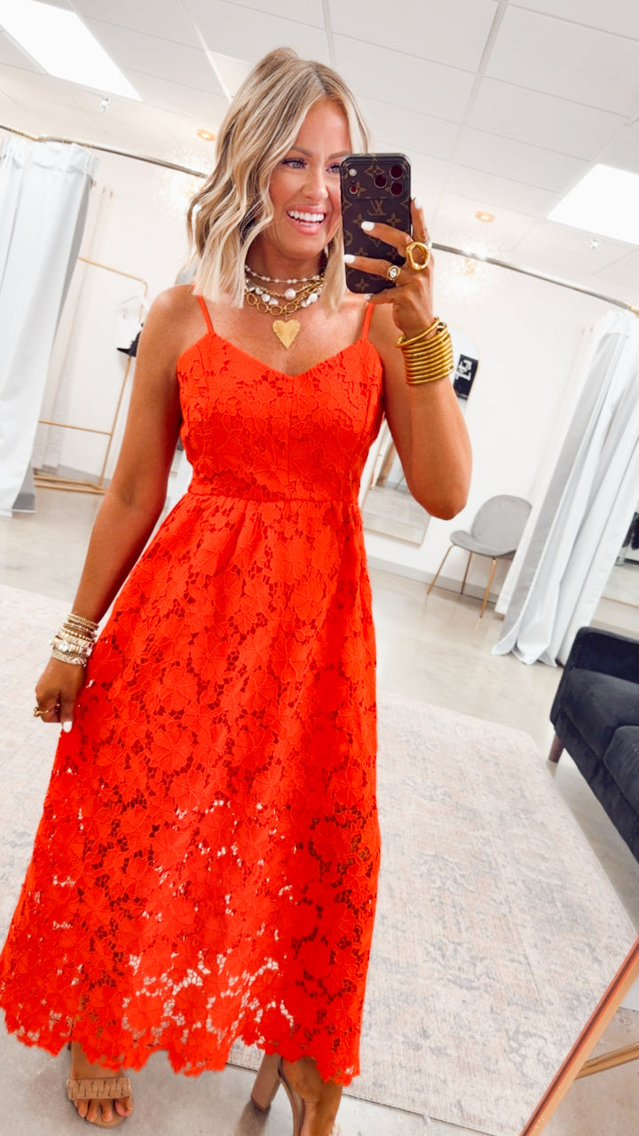 The Lucia Lace Midi Dress-Red