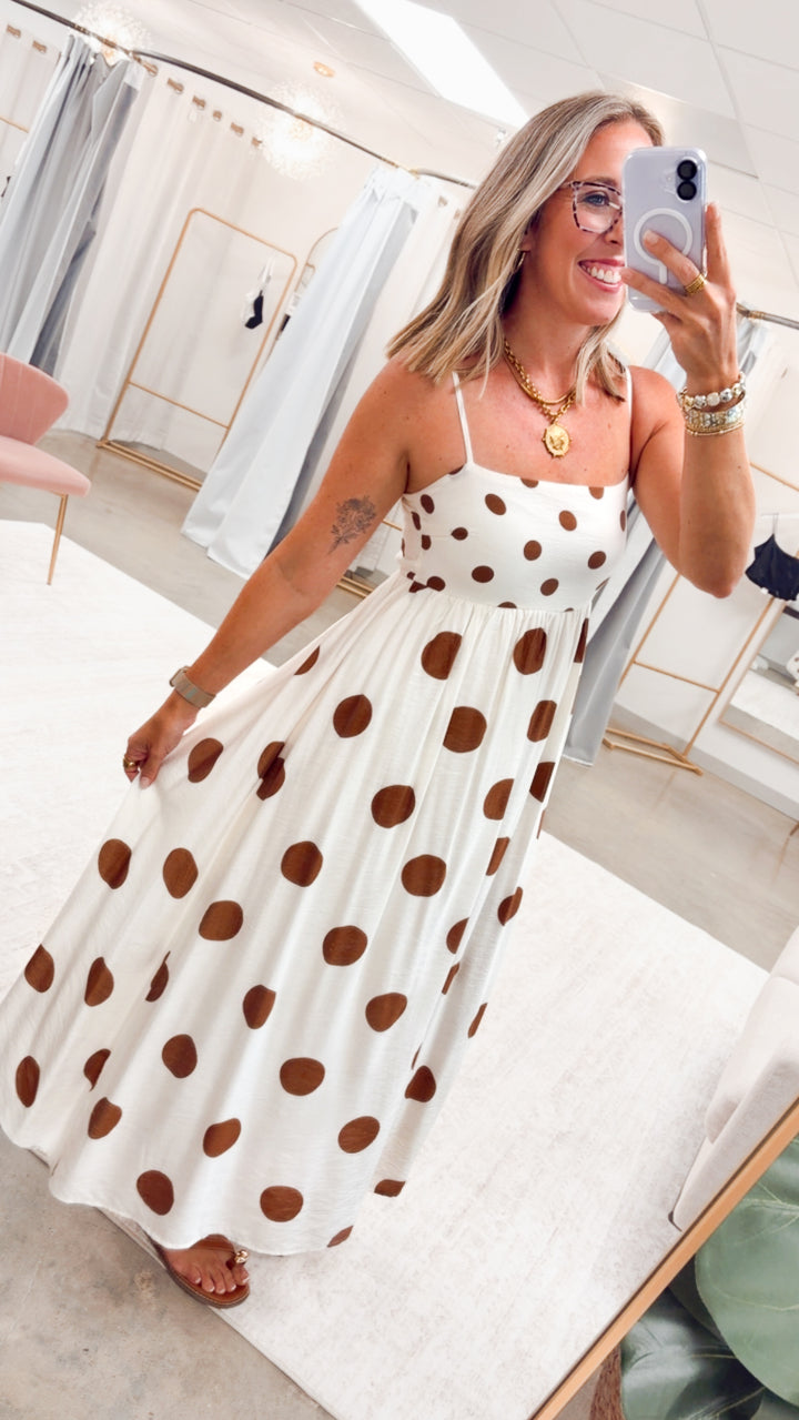 The Dotted Essential Midi Dress-Brown