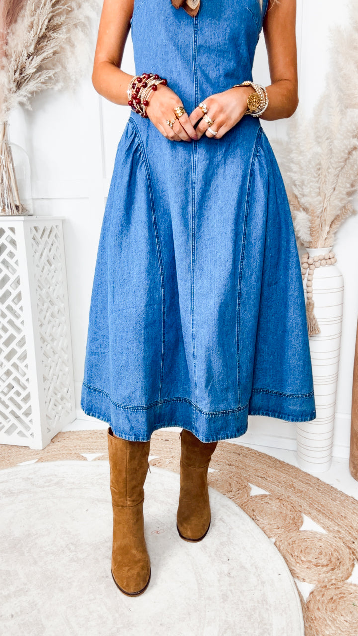 The Greer Denim Midi Dress