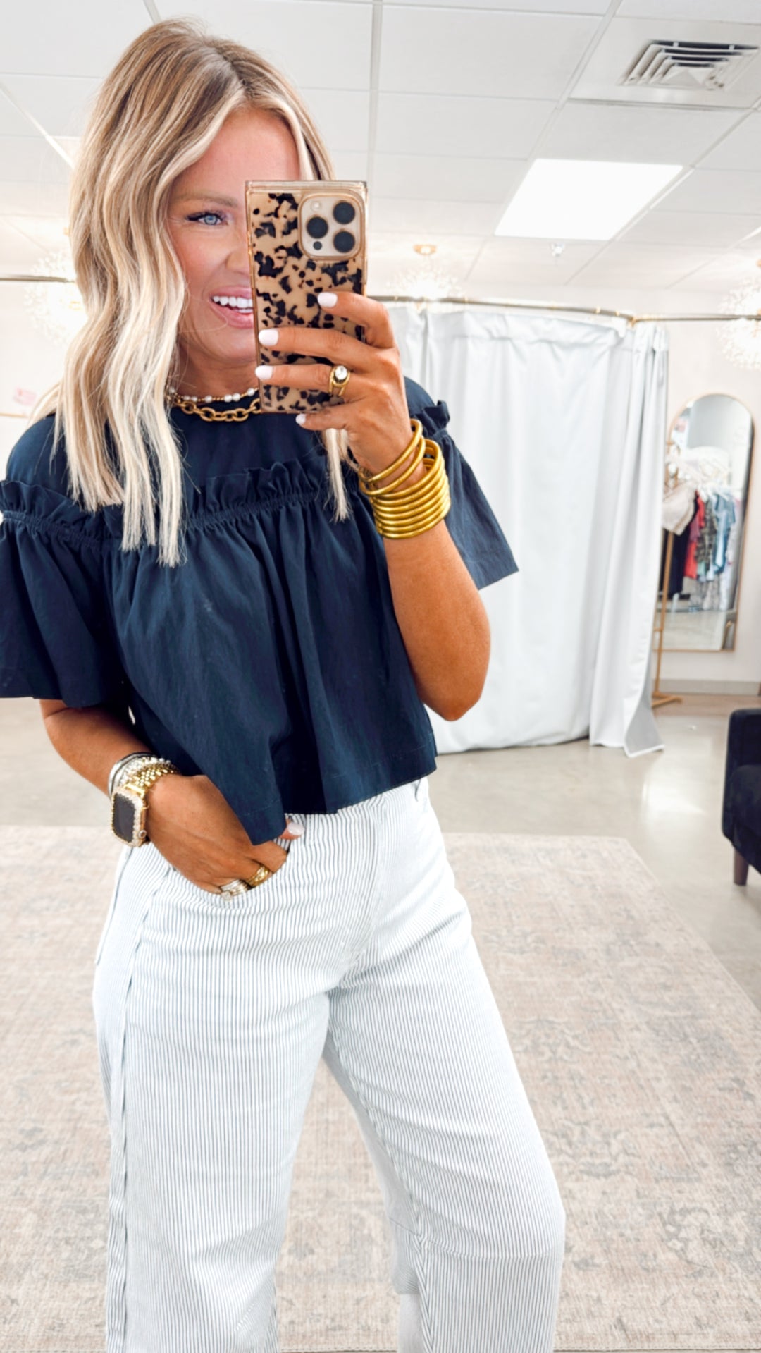 Camryn Cropped Blouse-Navy