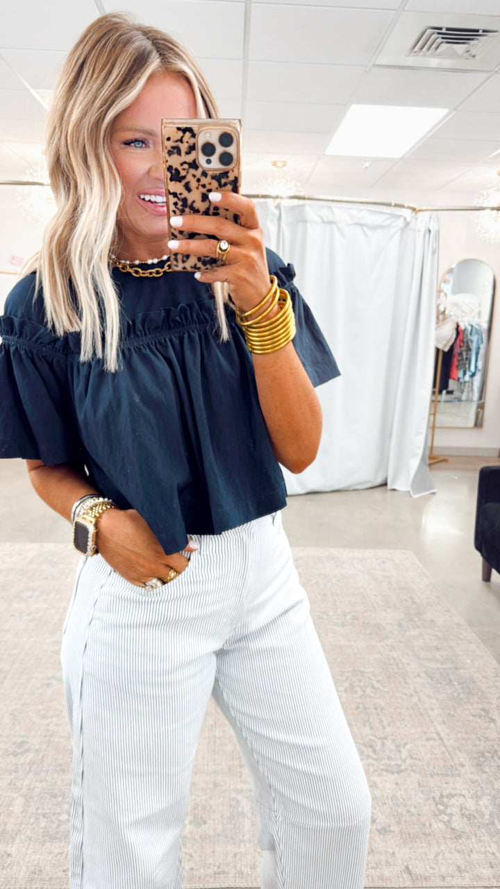 Camryn Cropped Blouse-Navy