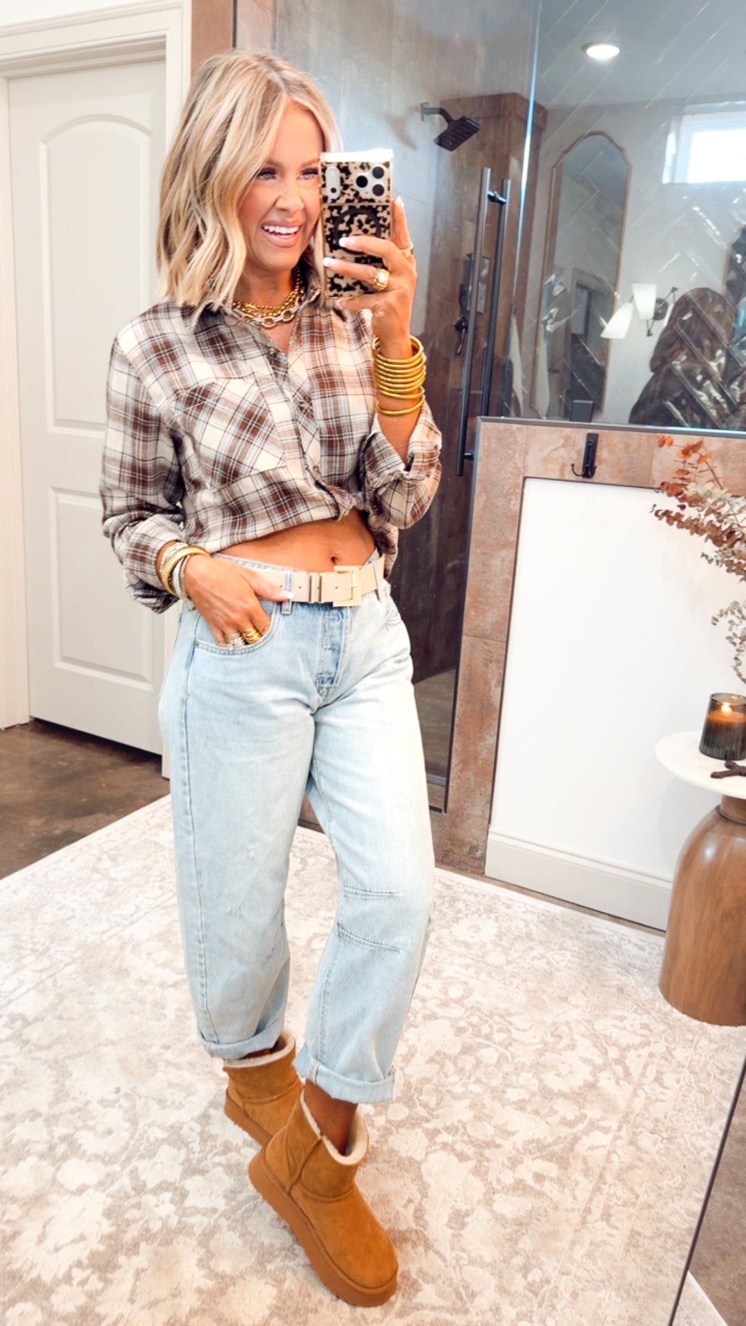 Brown Mixed Plaid Top