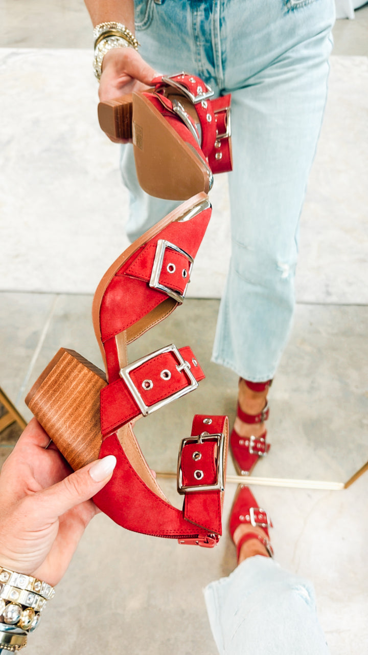 Hendrix Strappy Buckle Heel-Grenat