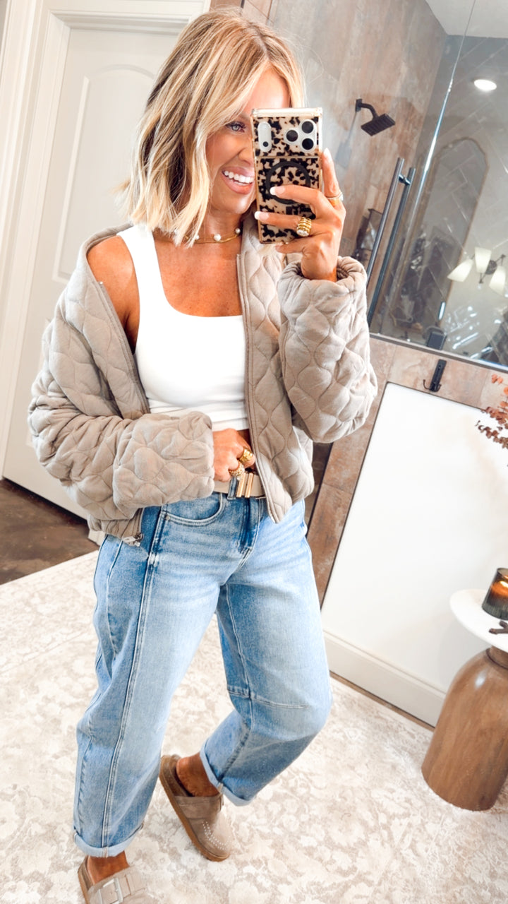 Naomi Quilted Bomber Jacket-Dk Taupe