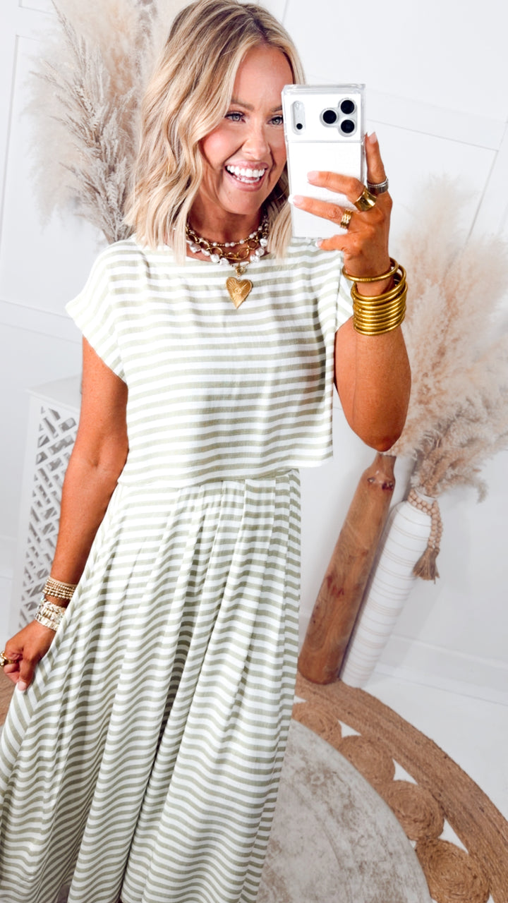 The Bora Breeze Midi Skirt Set-Olive