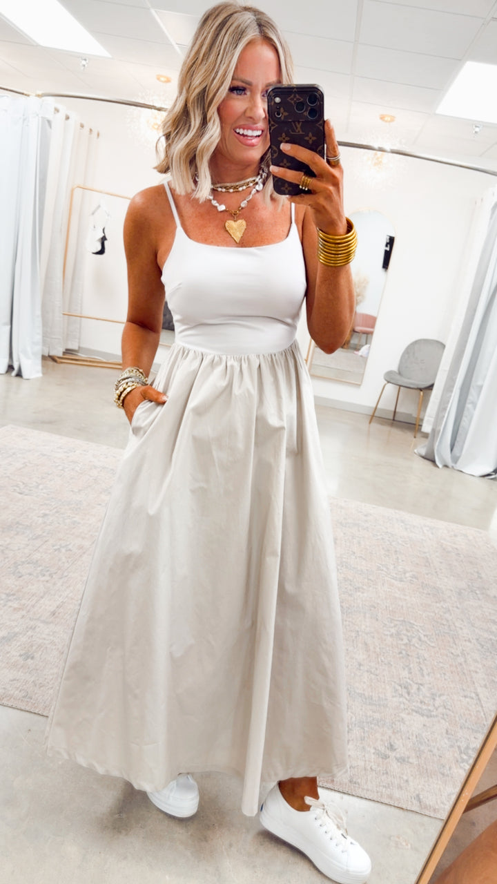 Everyday Elegance Midi Dress-Stone