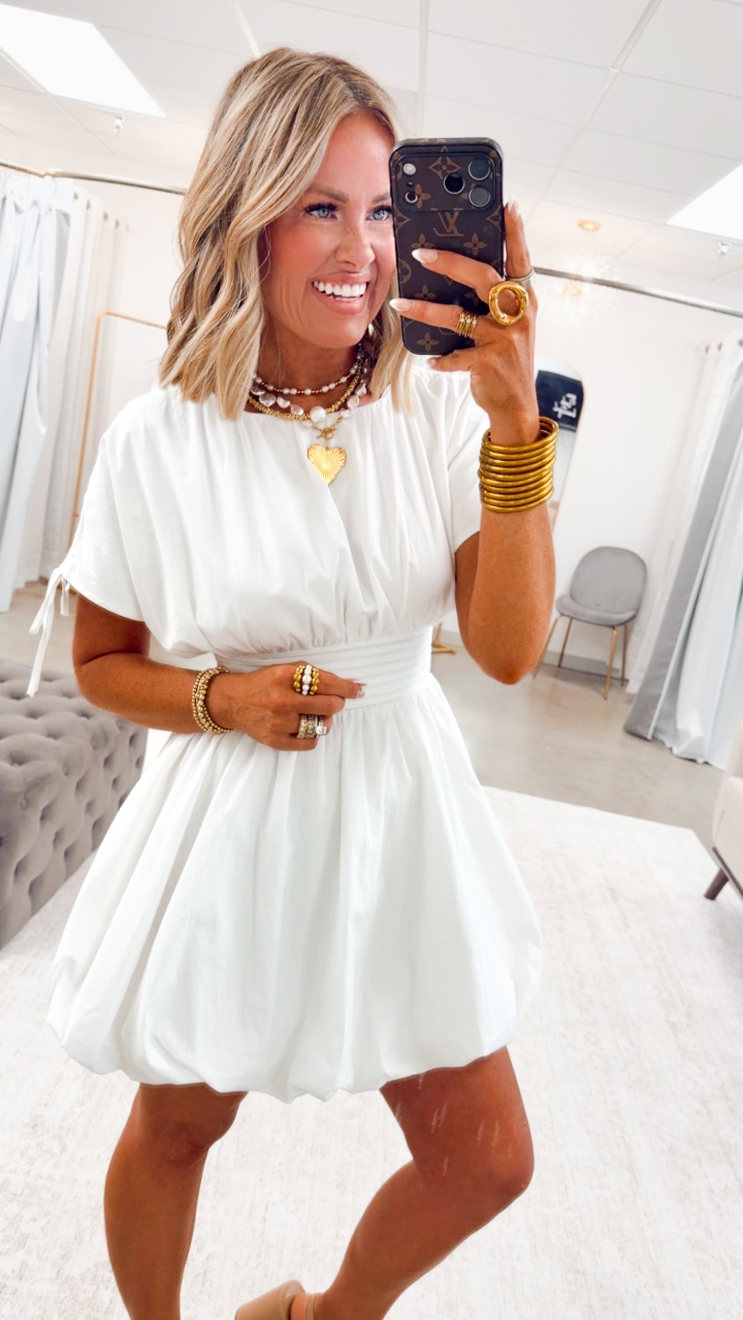 Indie Bubble Hem Mini Dress-White
