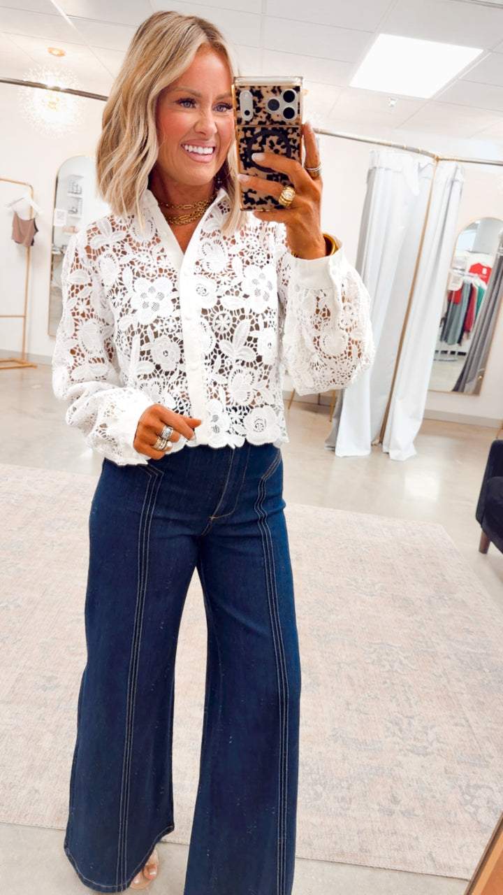 Simone Lace Button Up Top