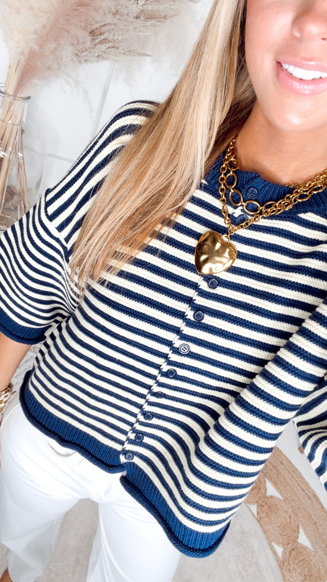 The Rosedale Striped Cardigan-Navy/Ivory