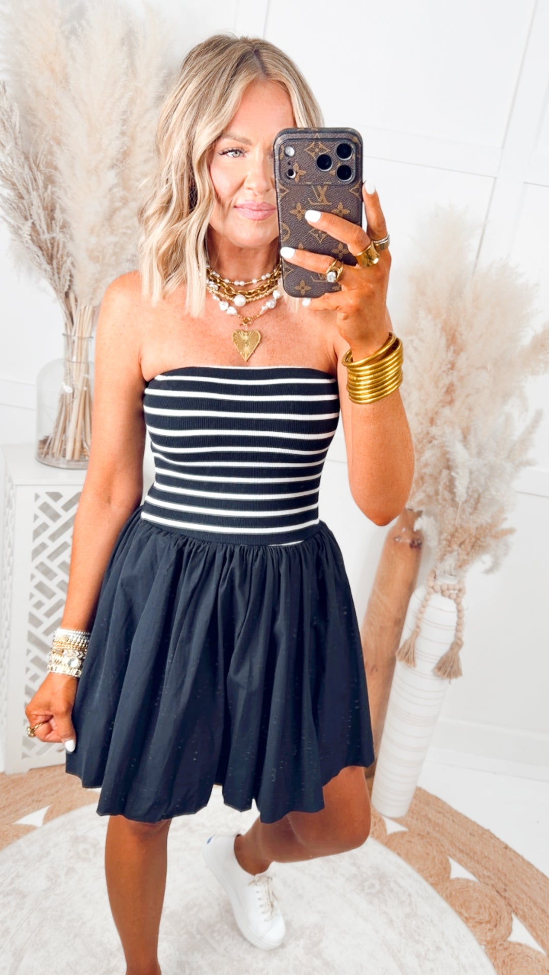 The Stripe Ease Mini Dress-Black
